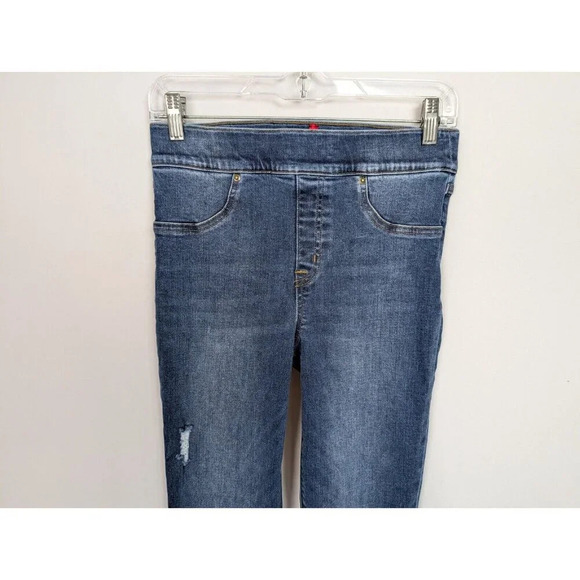 SPANX Distressed Skinny Pull On Elastic Waist Pants Raw Ankle Jeggings Jeans M - Picture 7 of 16